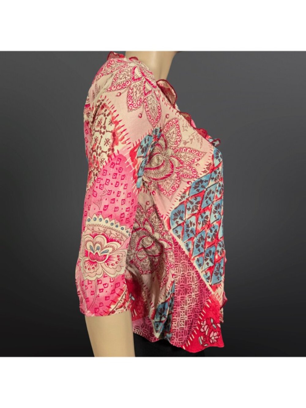 Y2K Next Tie Front Chiffon Top Pink Blue Ruffled Size S Euro Summer Boho Fairy - Picture 11 of 15